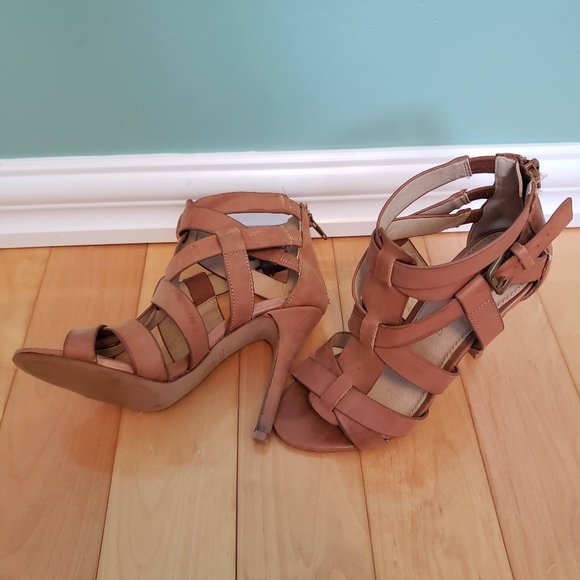 Aldo S5 Tan Leather Strappy Heeled Sandals - Picture 3 of 5